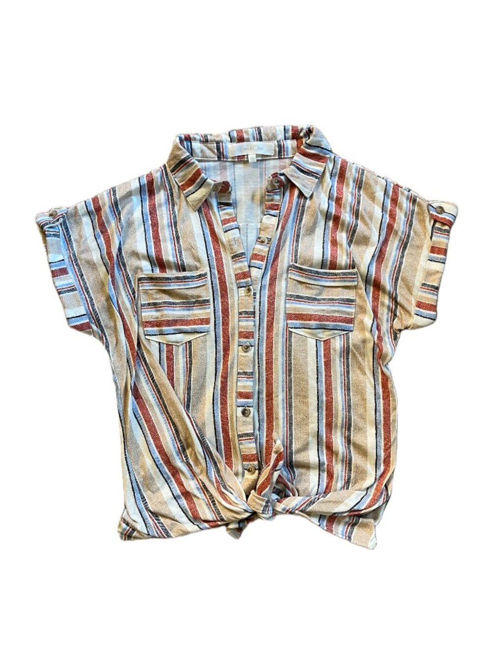 Eden & Olivia Striped Tie Front Button Down Blouse